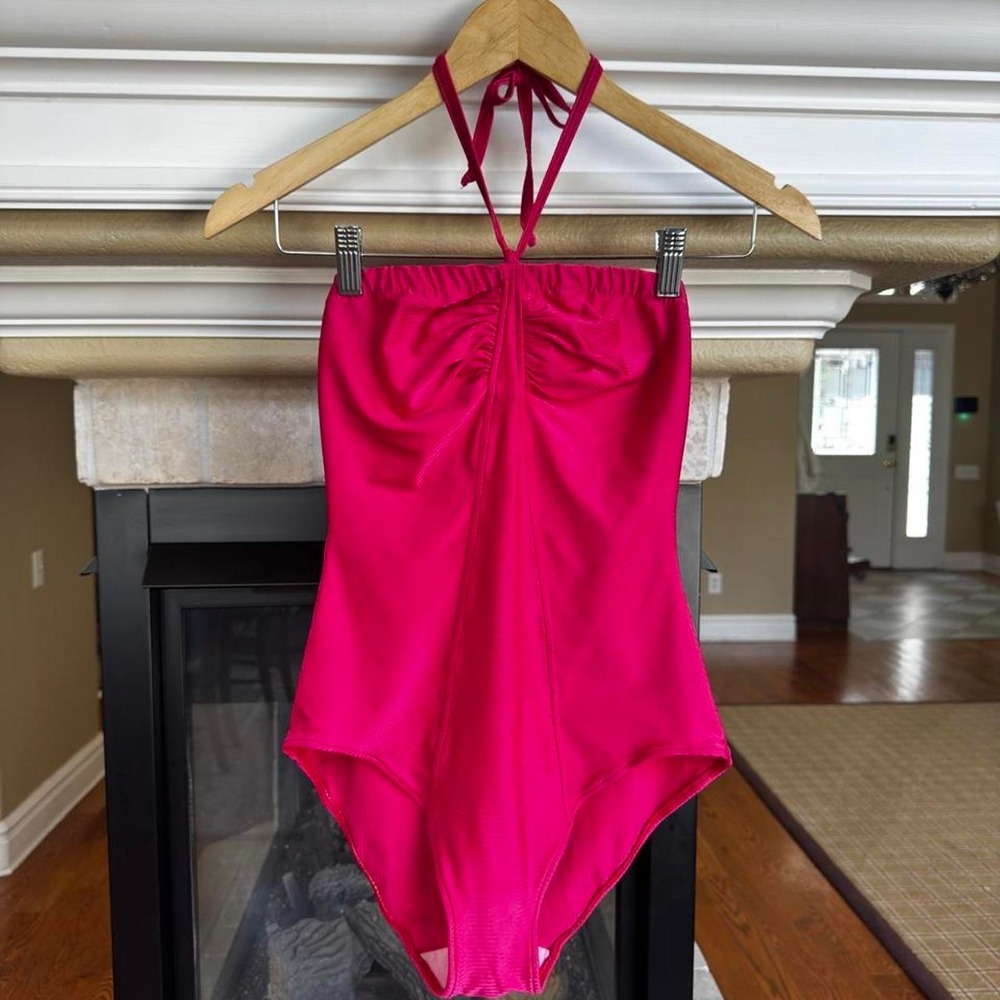 Vintage Hot Pink Halter One-Piece Swimsuit by Marsol Travel Resortwear